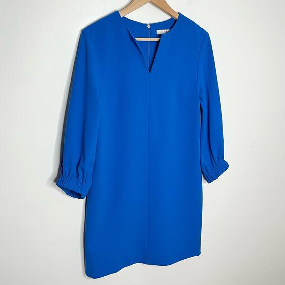Tibi Womens Crepe Mini Shift Dress 6 Blue 3/4 Sleeve V Neck Workwear Cocktail - Picture 3 of 15